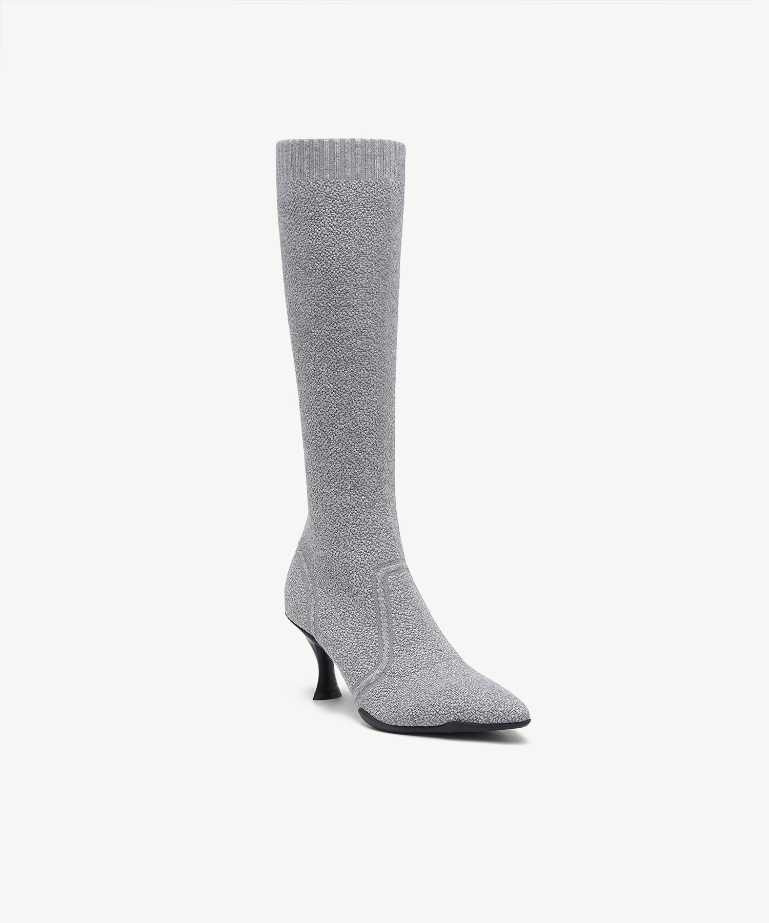 Minimalist  Pointed Toe Heeled Long Boots Grey