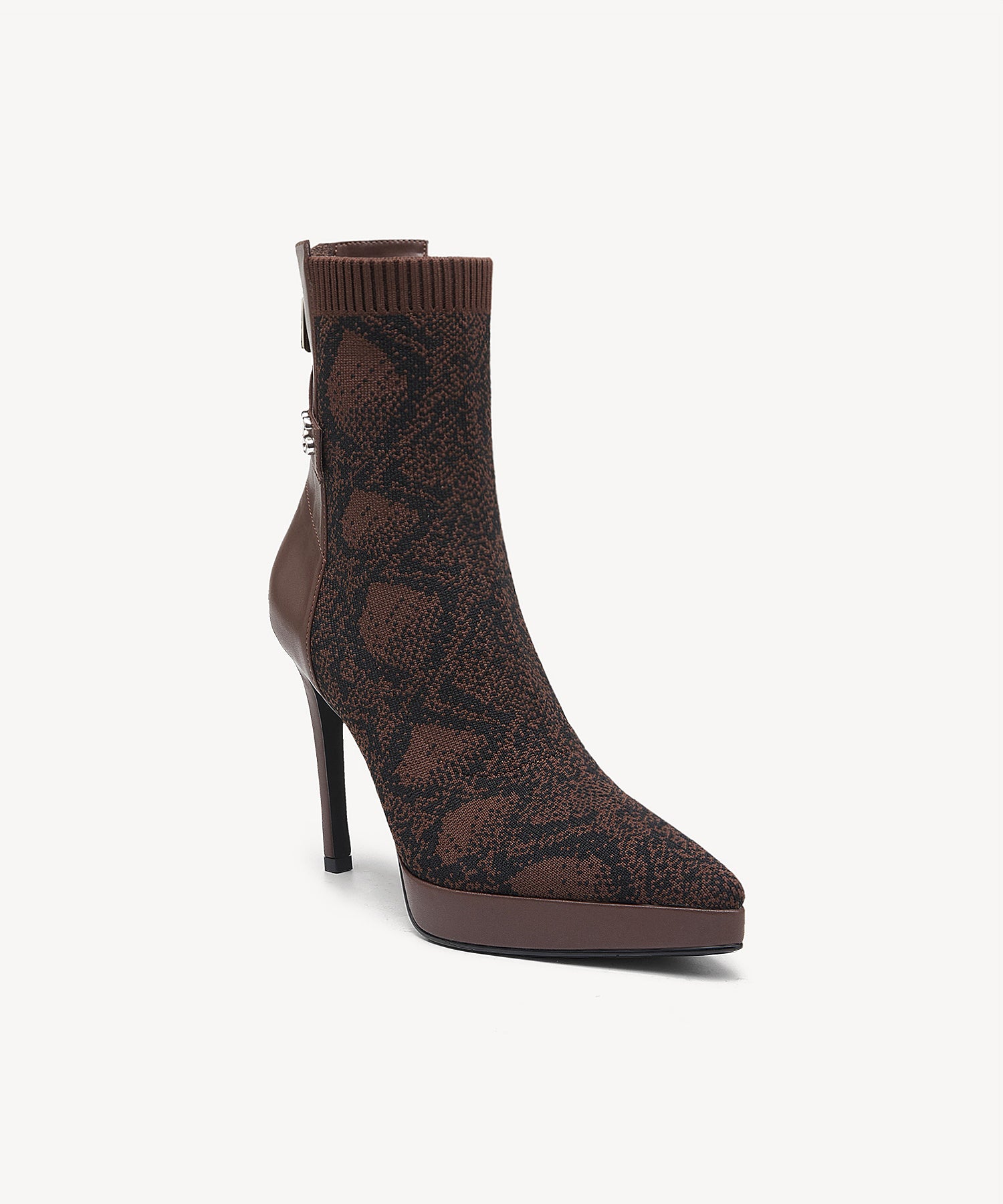 Sexy Pointed Toe Soles Ankle Boots  Brown Snake Print