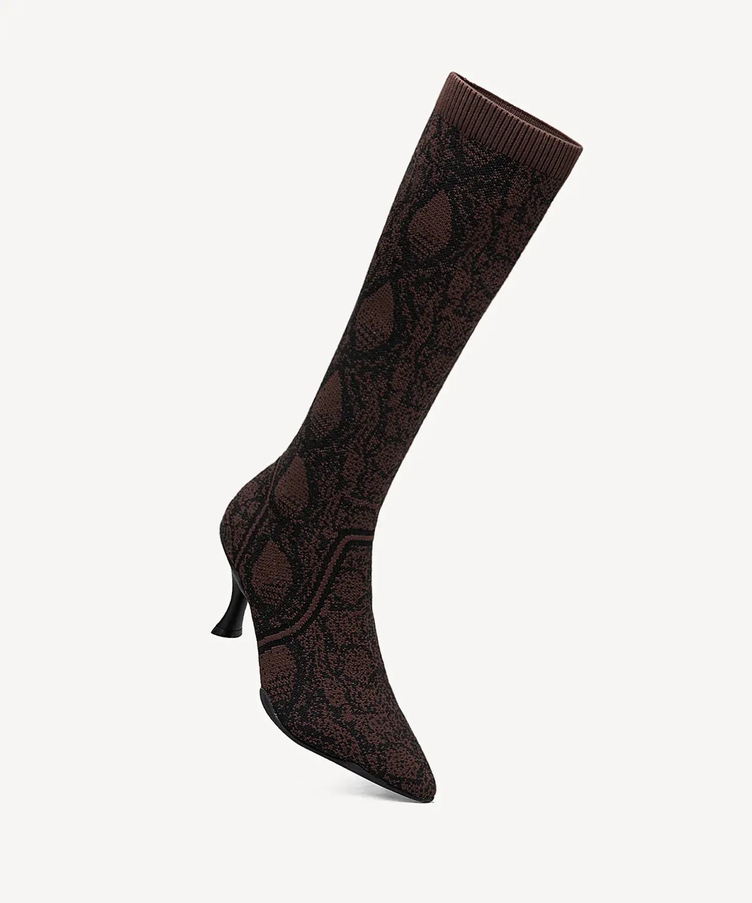 Minimalist Pointed Toe Heeled Long Boots#color_brown snake print