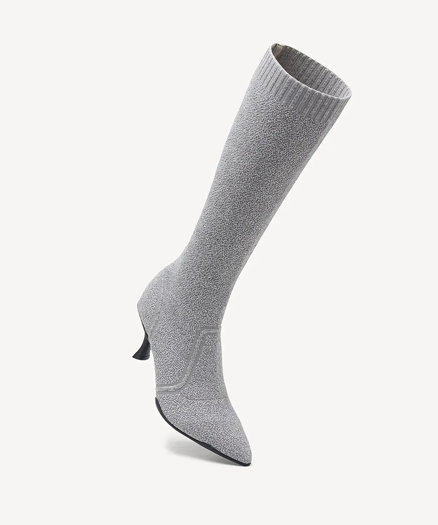 Minimalist Pointed Toe Heeled Long Boots#color_grey