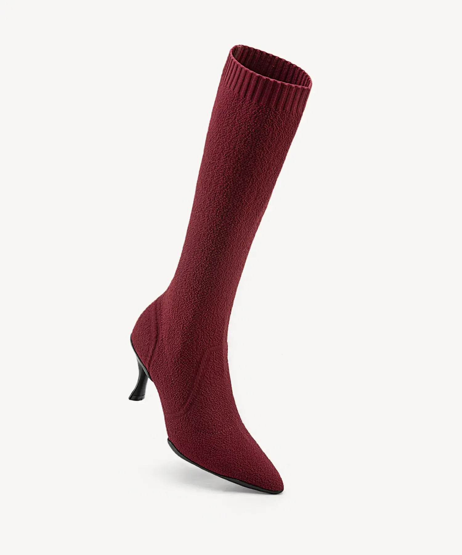 Minimalist Pointed Toe Heeled Long Boots#color_burgundy