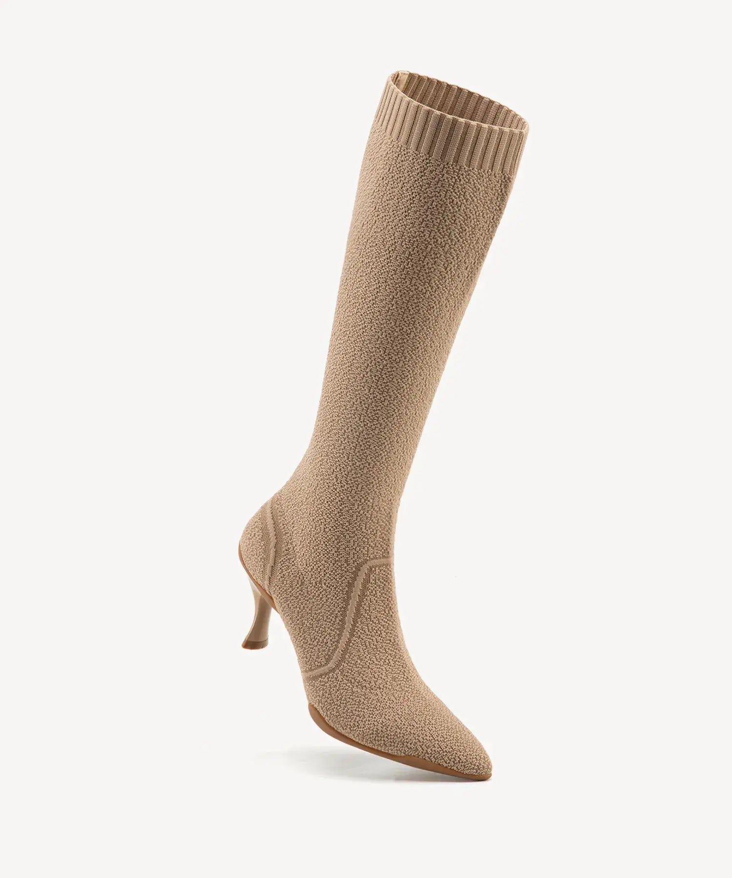 Minimalist Pointed Toe Heeled Long Boots#color_Apricot