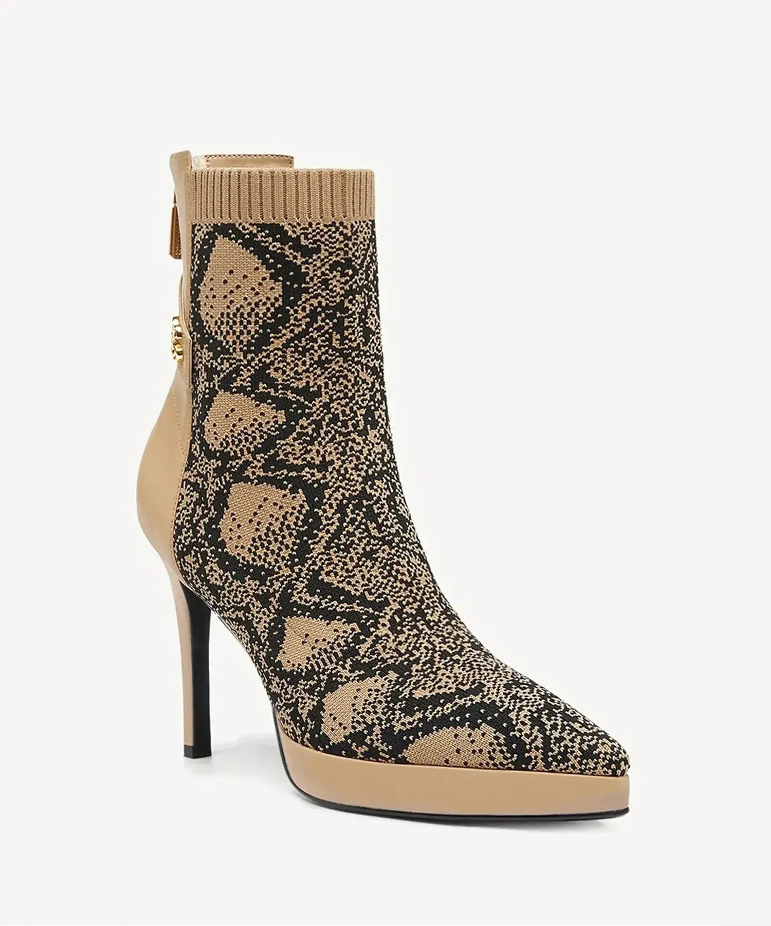 Sexy Pointed Toe Soles Ankle Boots #color_apricot snake print