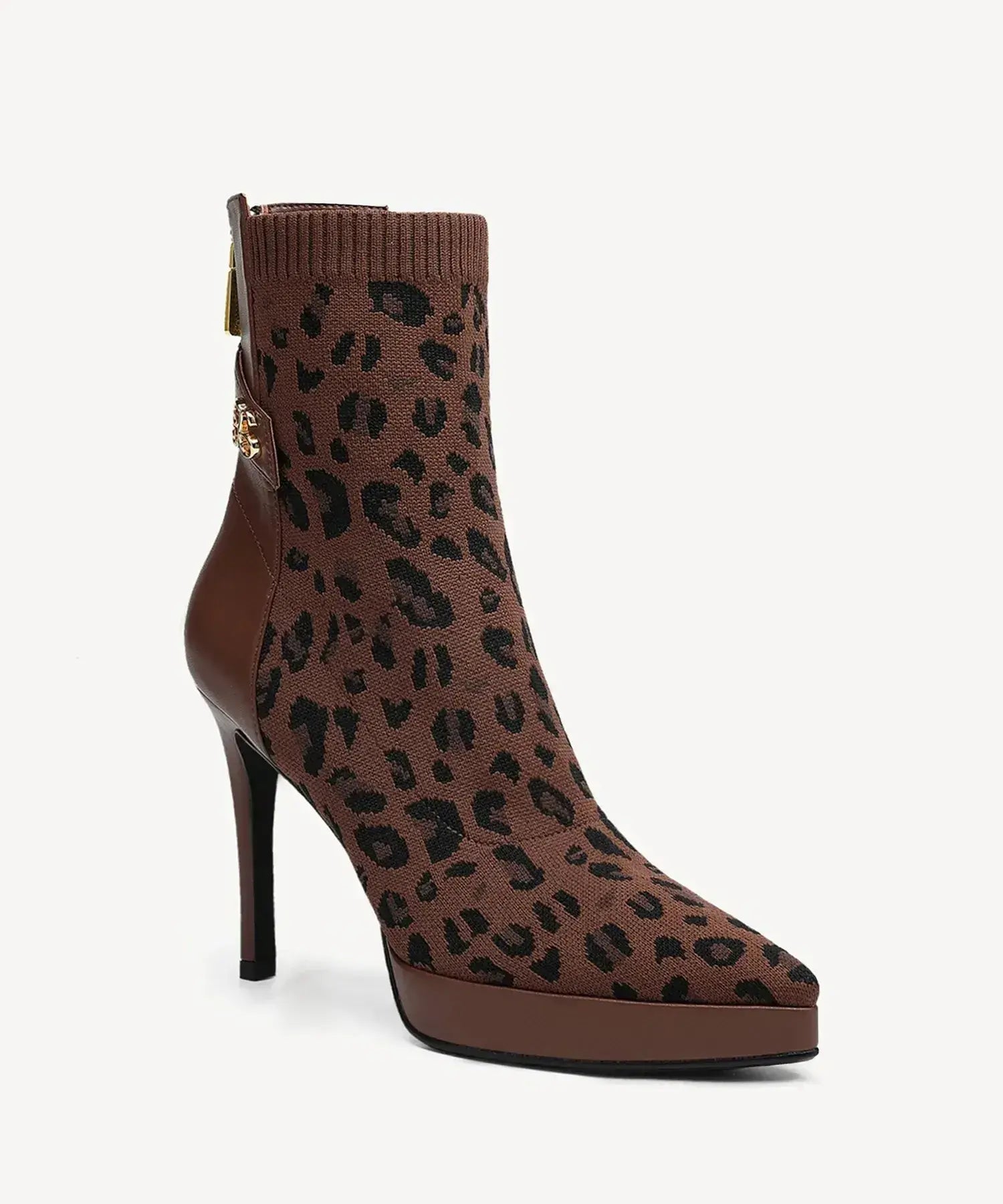 Sexy Pointed Toe Soles Ankle Boots #color_brown leopard