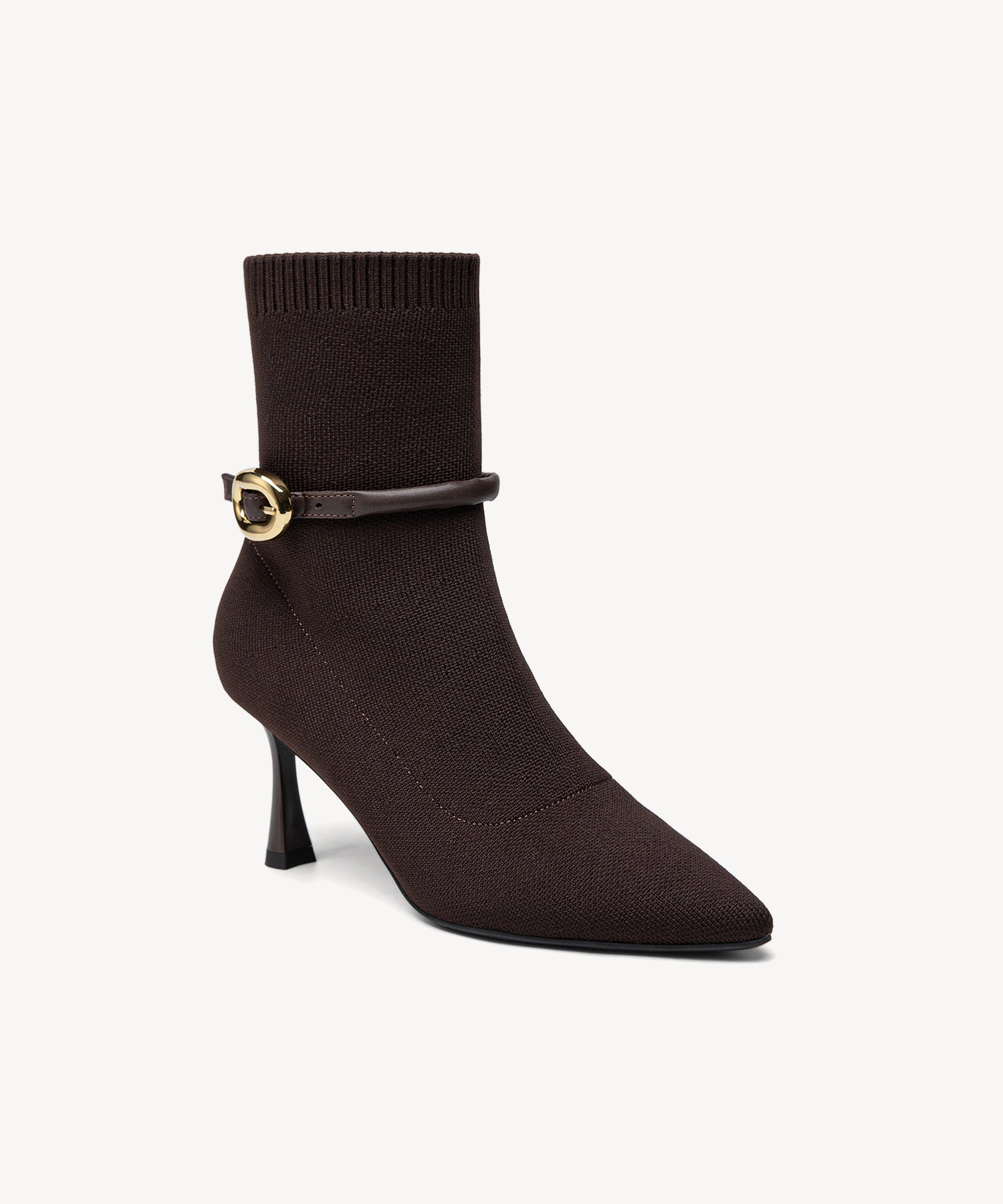 Enchanted Buckle Pointed Toe Heeled High Boots Coffee