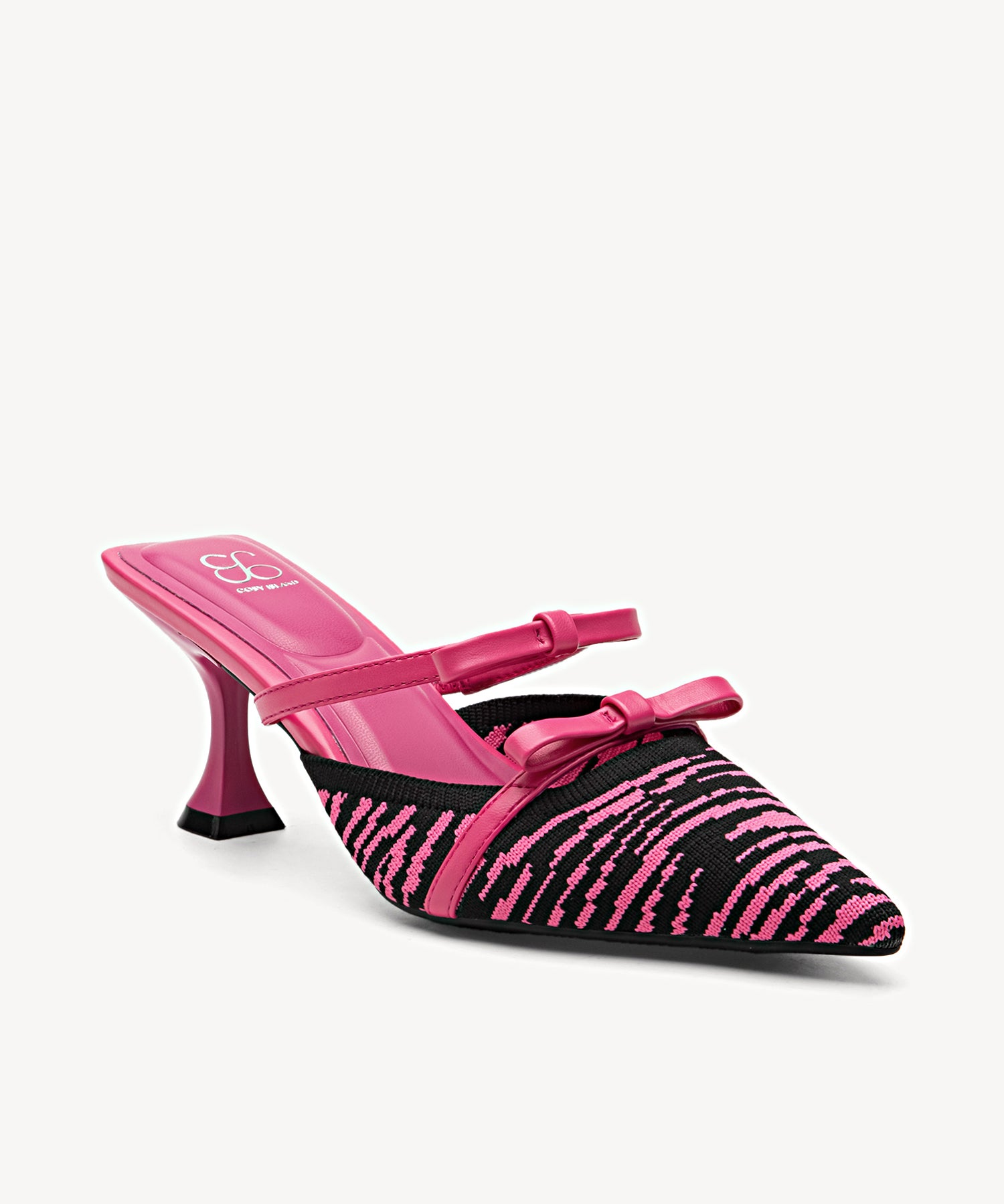 Bowknot Pointed Toe Heeled Mules Cosy Island #color_hot pink zebra