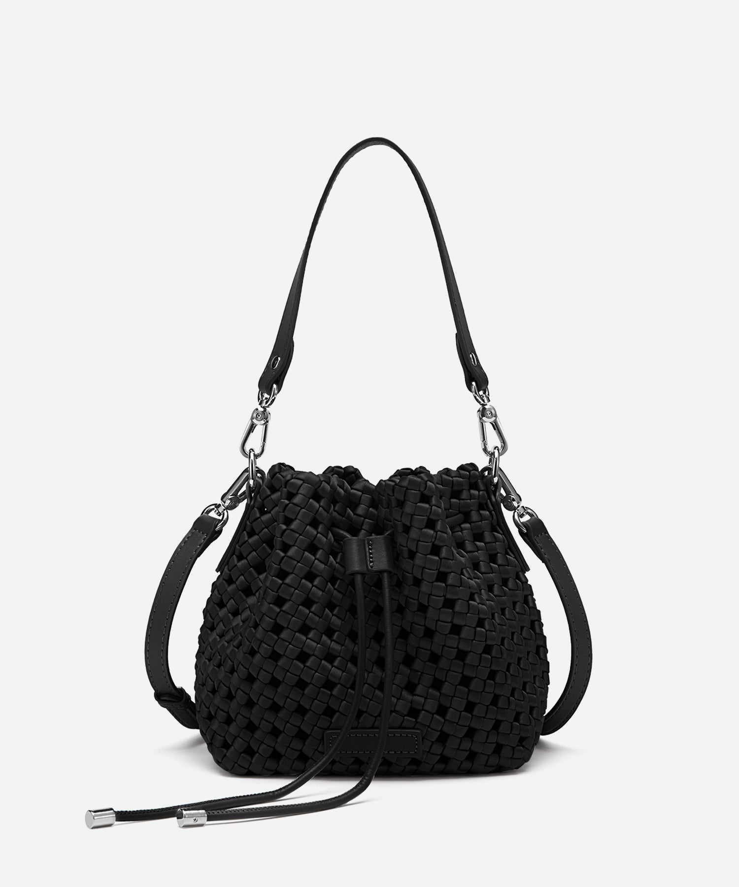 Windmill Hollow-out Woven Handle Bucket Bags Cosy Island #color_black