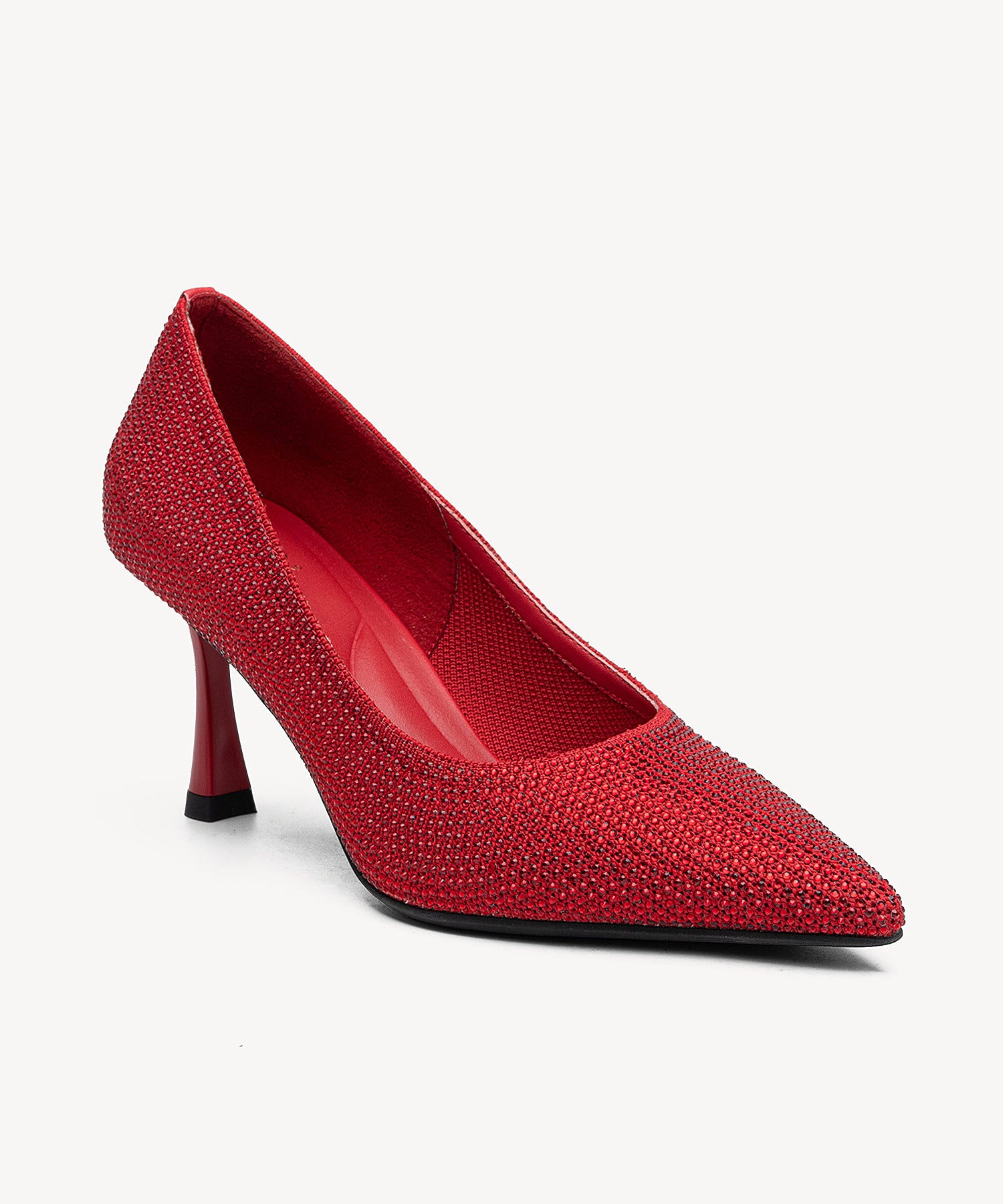 Diamond Pointed Toe Heeled Pumps Red