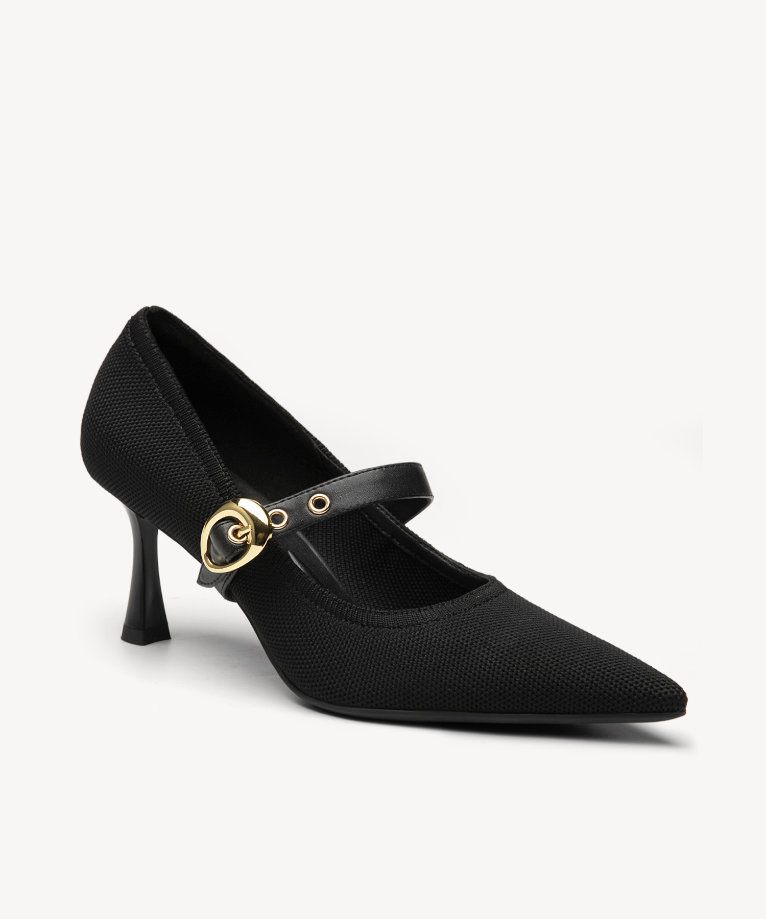 Removable Strap Pointed Toe Heeled Pumps#color_black