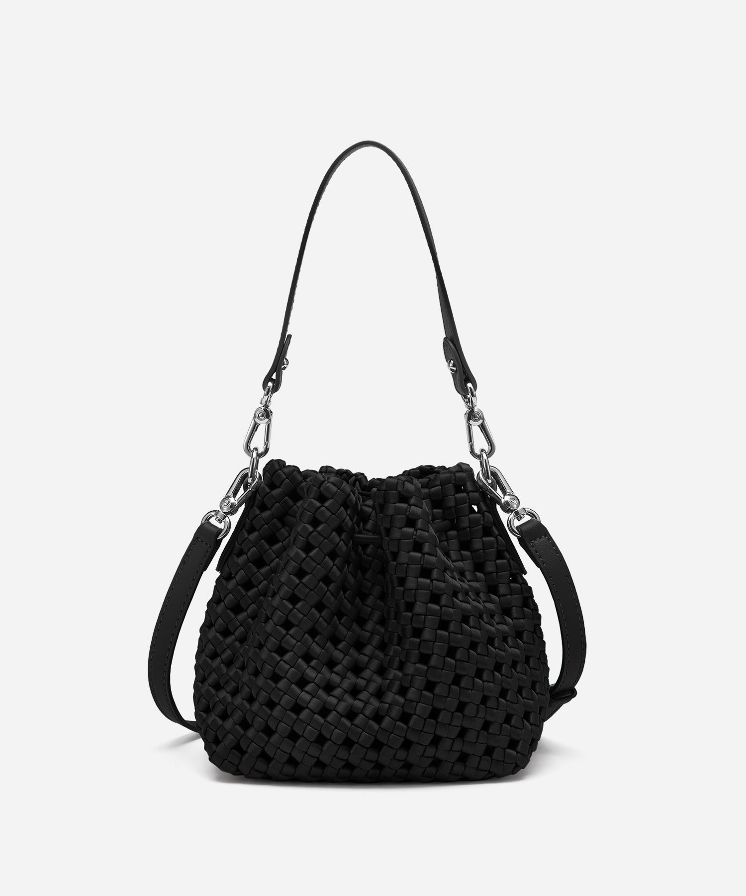 Windmill Hollow-out Woven Handle Bucket Bags Cosy Island #color_black