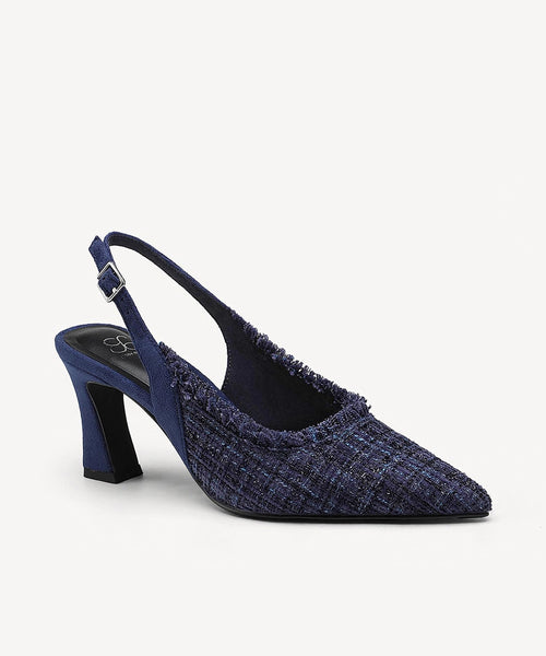 TweedChloe Pointed Toe Block Heeled Slingback TweedChloe Pointed Toe Block Heeled Slingback
