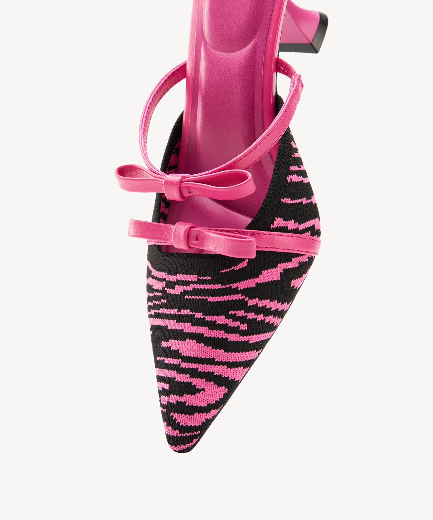 Bowknot Pointed Toe Heeled Mules Cosy Island #color_hot pink zebra