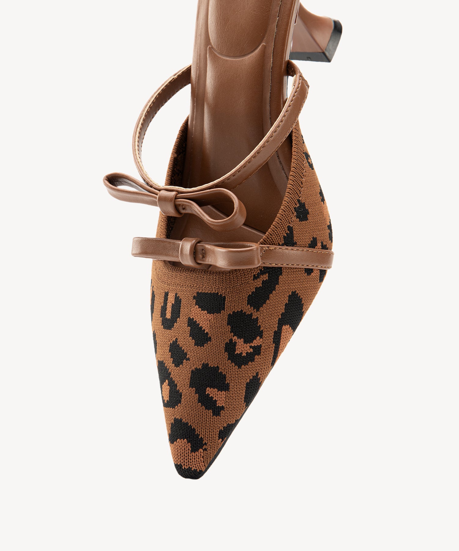 Bowknot Pointed Toe Heeled Mules Cosy Island #color_brown leopard