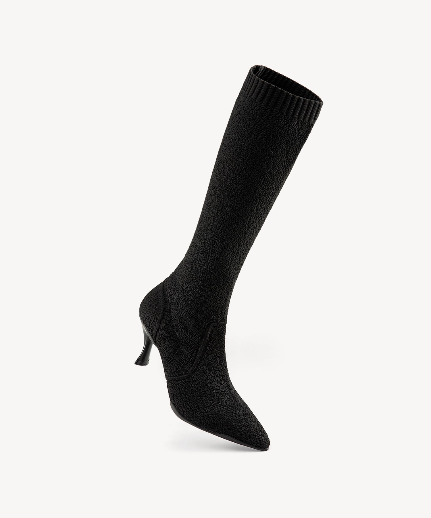 Minimalist  Pointed Toe Heeled Long Boots Black