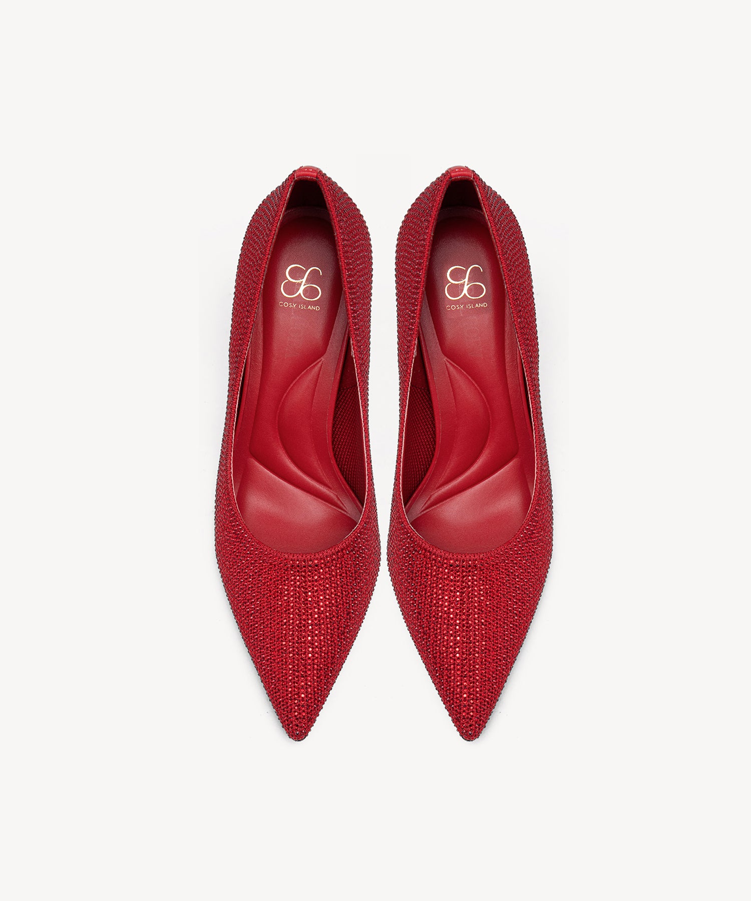 Diamond Pointed Toe Heeled Pumps Red