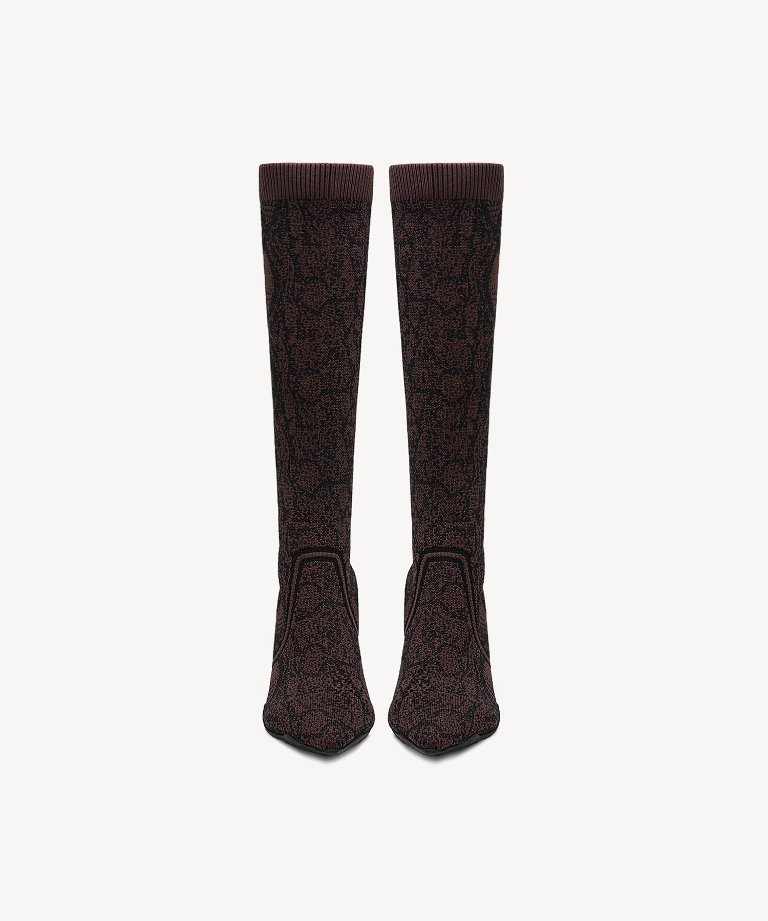 Minimalist  Pointed Toe Heeled Long Boots Brown Snake Print