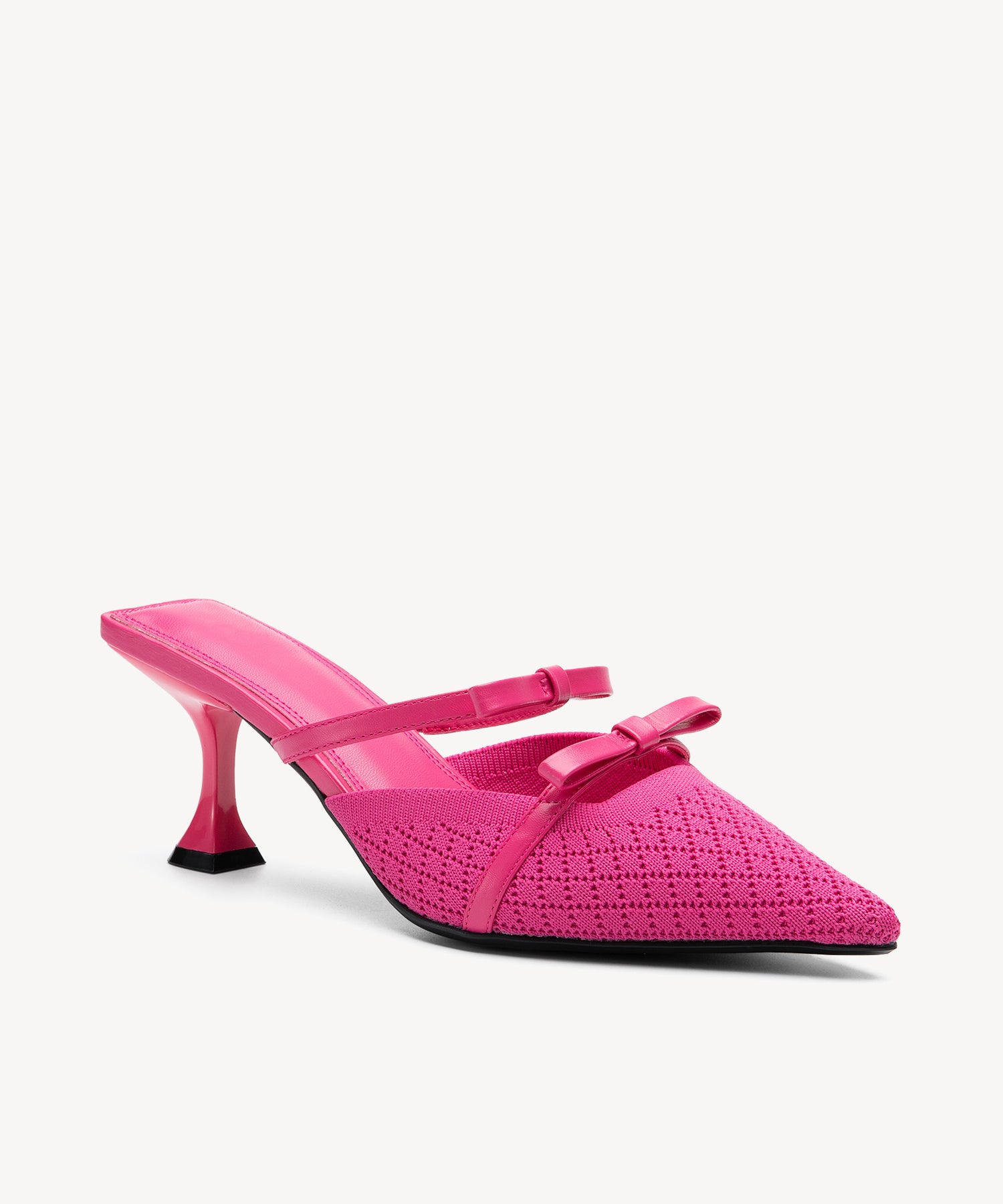 Bowknot Pointed Toe Heeled Mules Cosy Island #color_hot pink