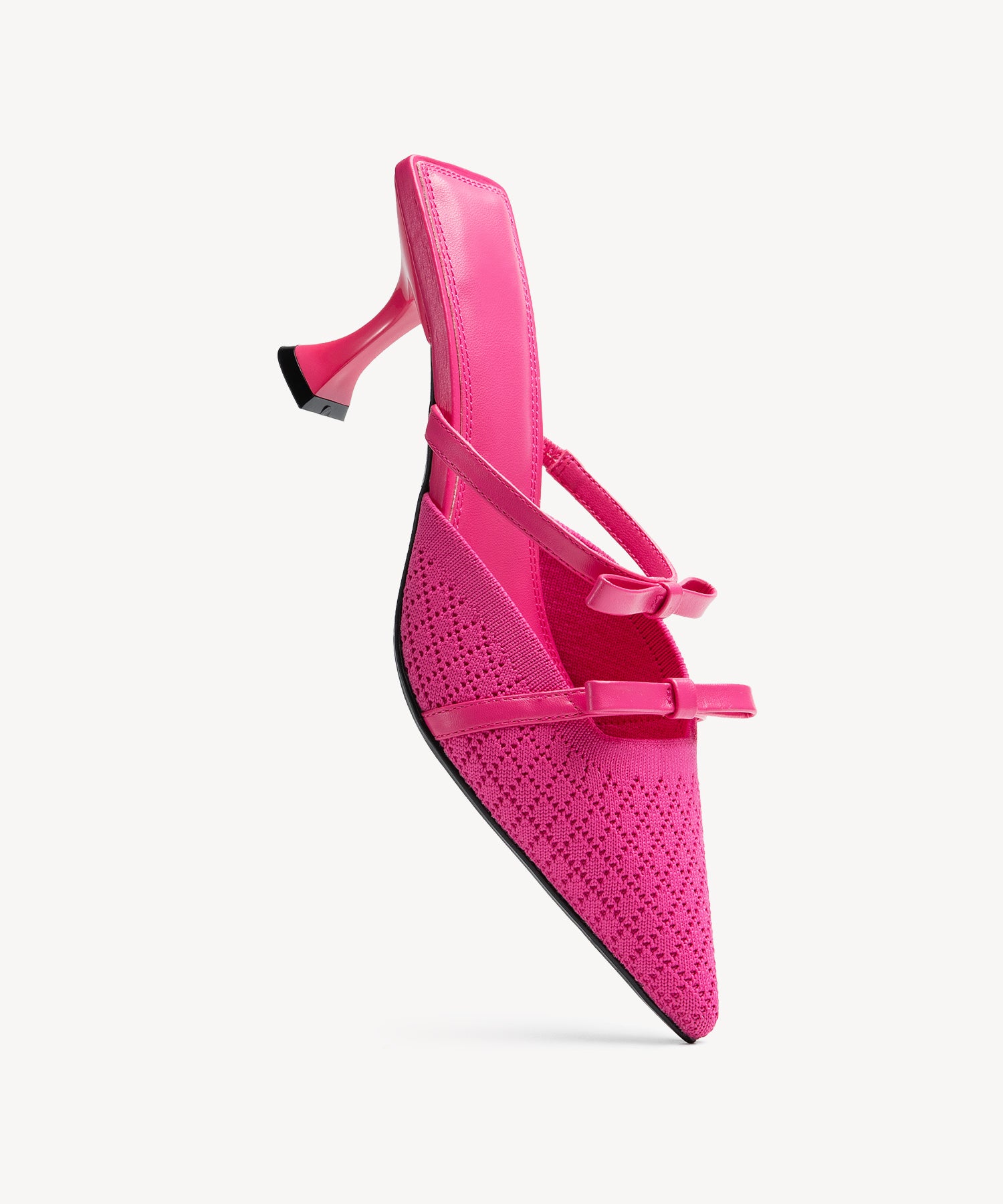 Bowknot Pointed Toe Heeled Mules Cosy Island #color_hot pink