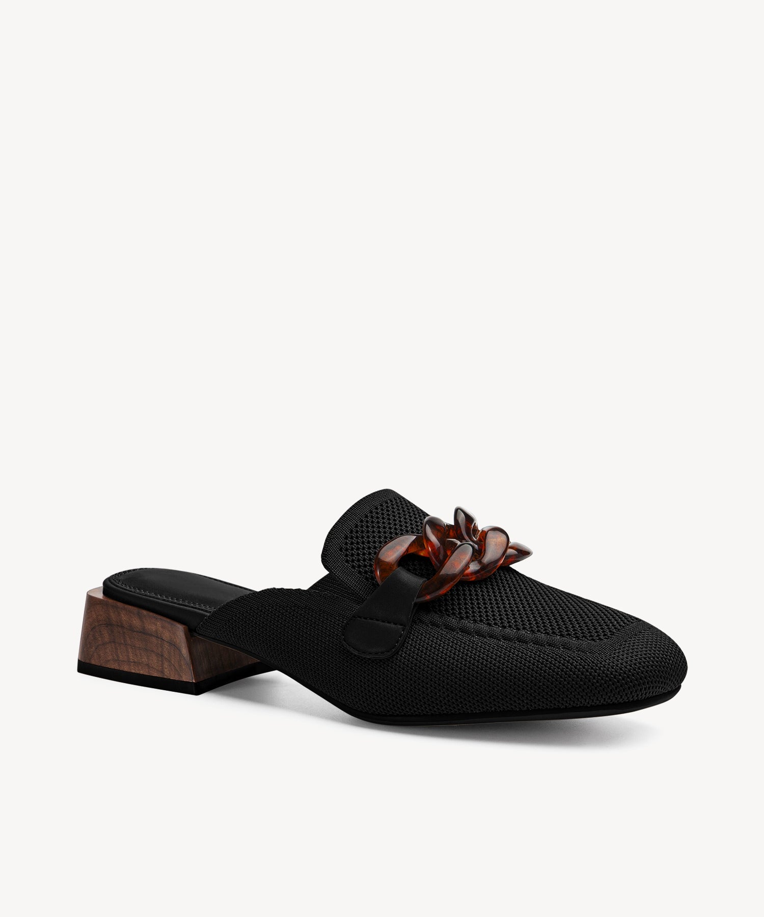 Commute Square Toe Amber Chain Flat Mules COSY ISLAND #color_black