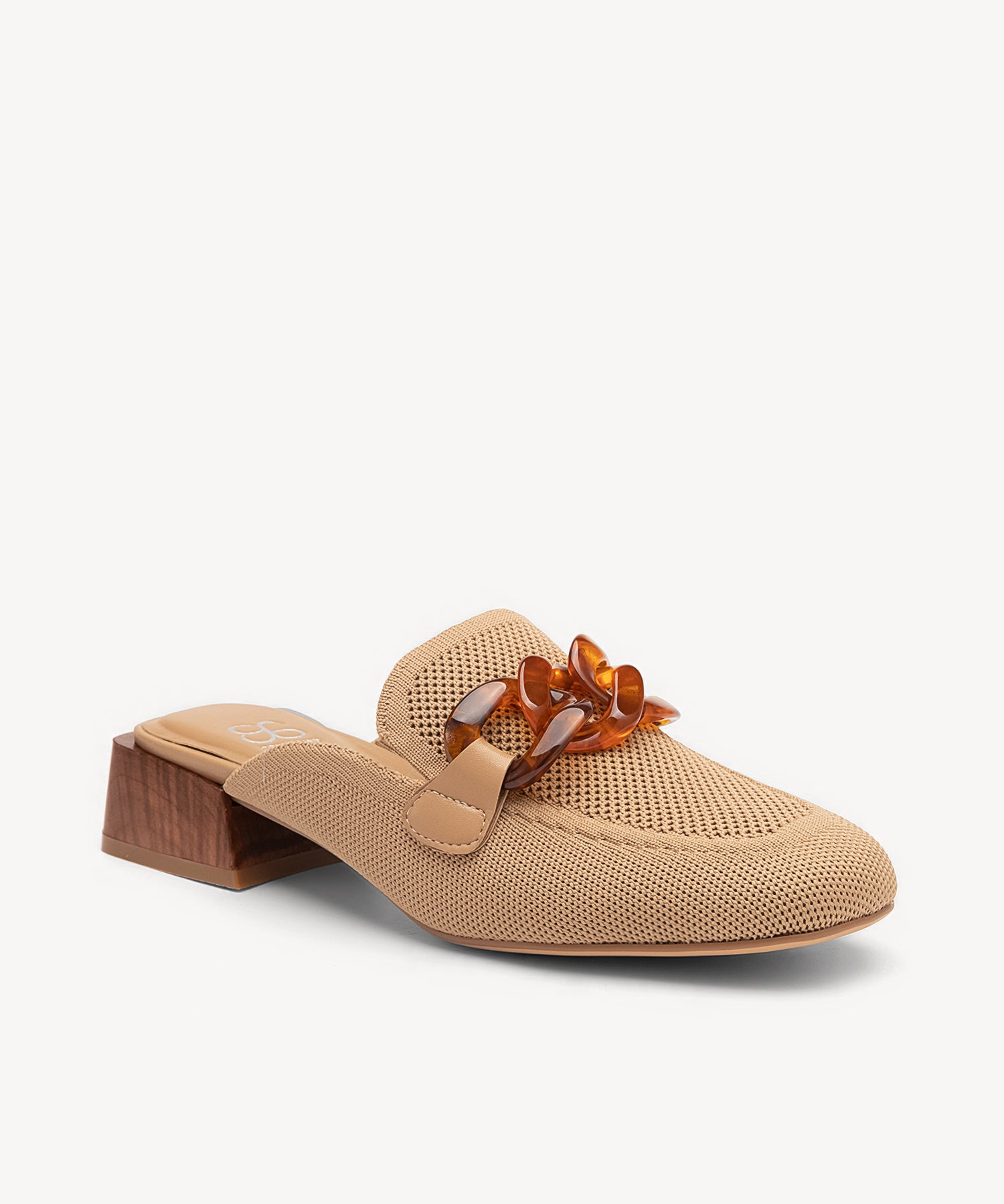 Commute Square Toe Amber Chain Flat Mules COSY ISLAND #color_apricot