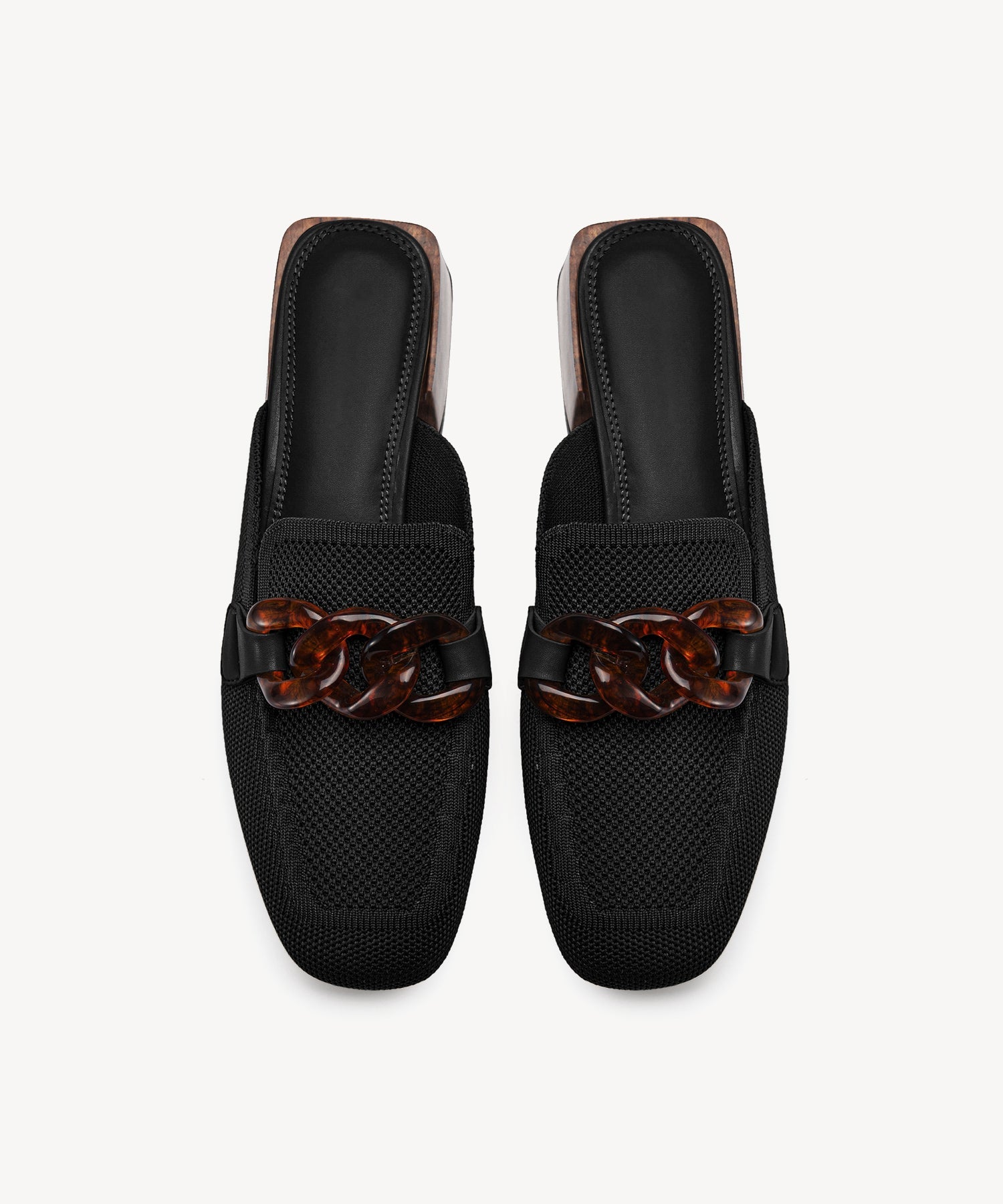 Commute Square Toe Amber Chain Flat Mules COSY ISLAND #color_black