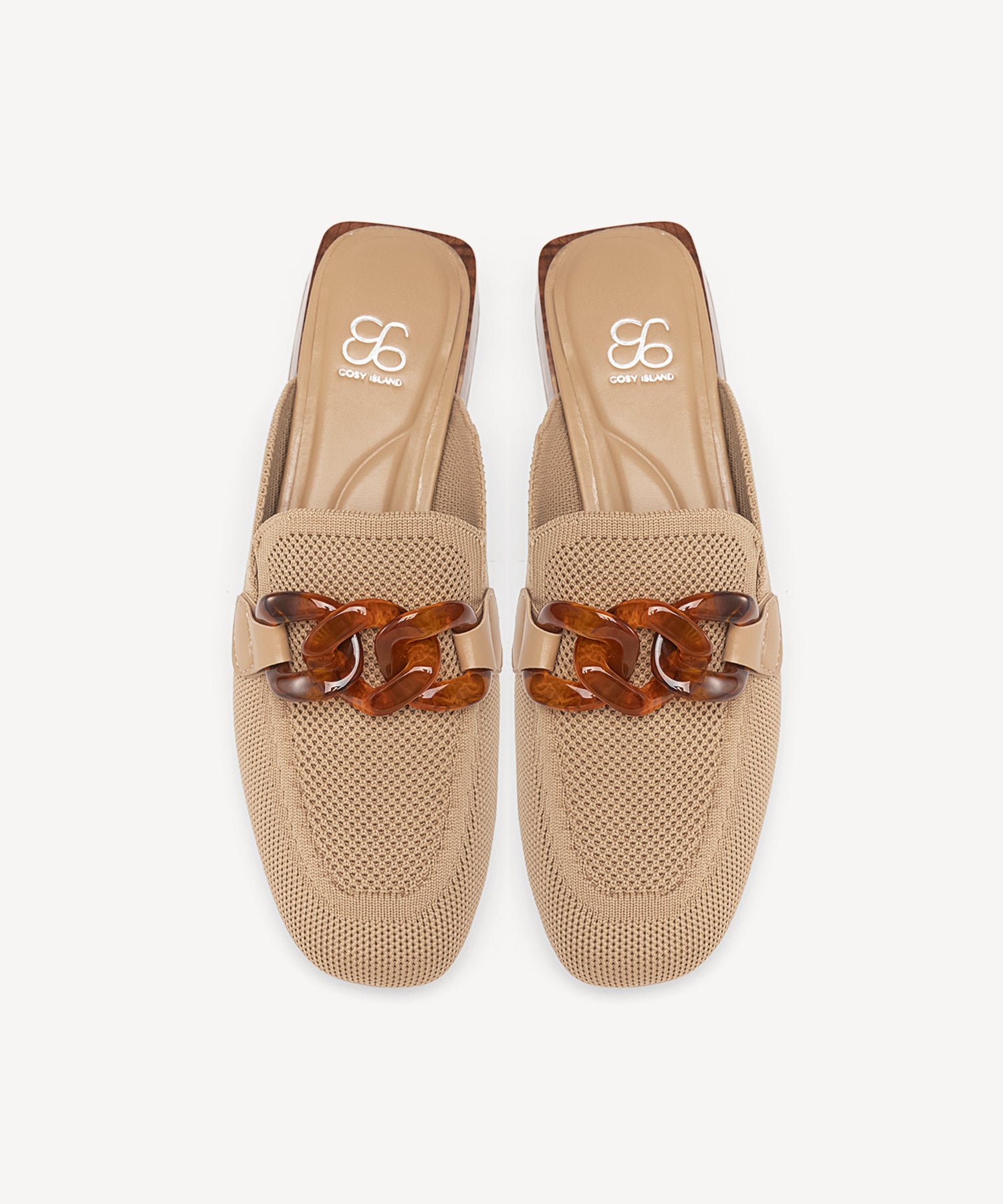 Commute Square Toe Amber Chain Flat Mules COSY ISLAND #color_apricot