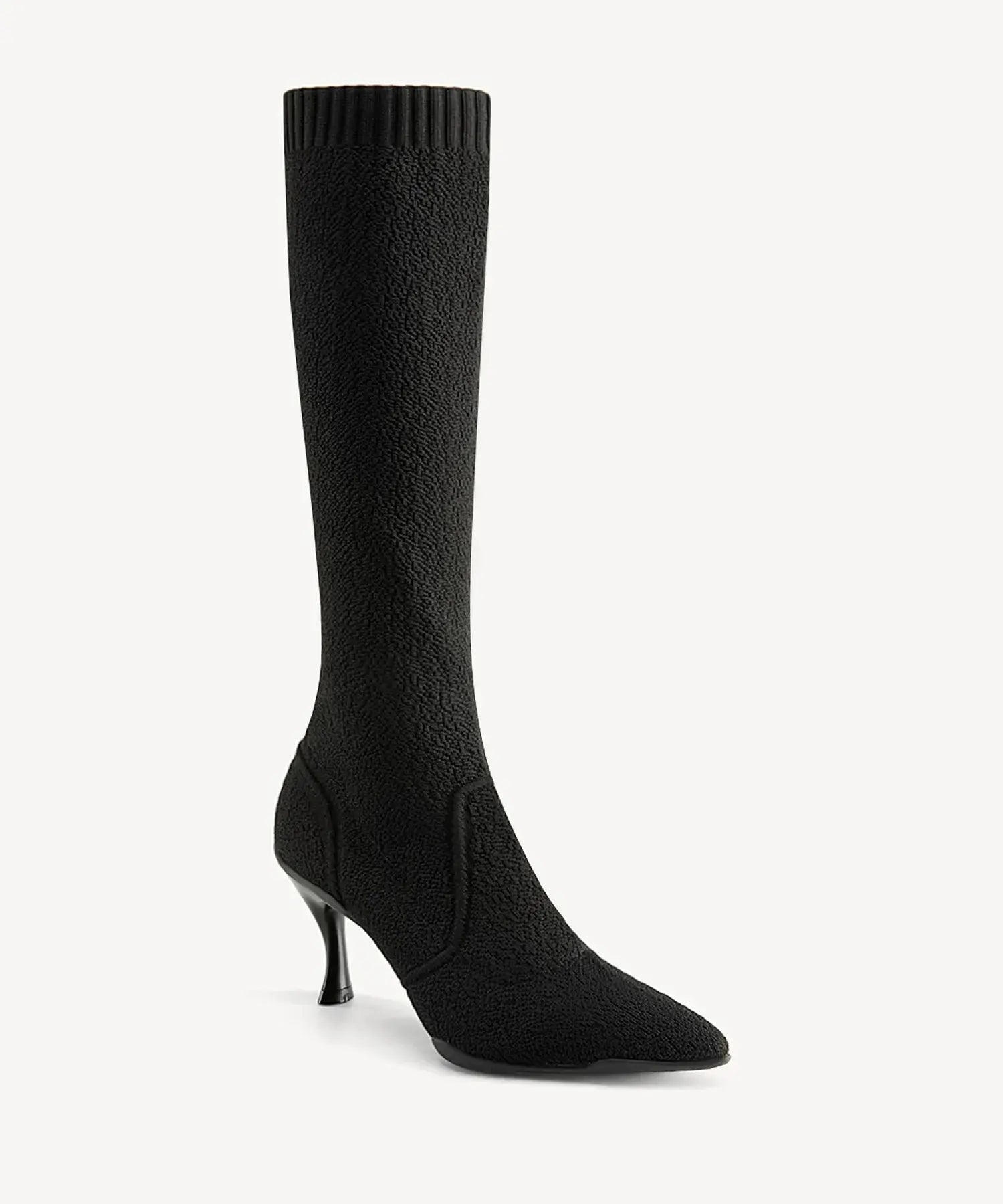 Minimalist Pointed Toe Heeled Long Boots#color_black