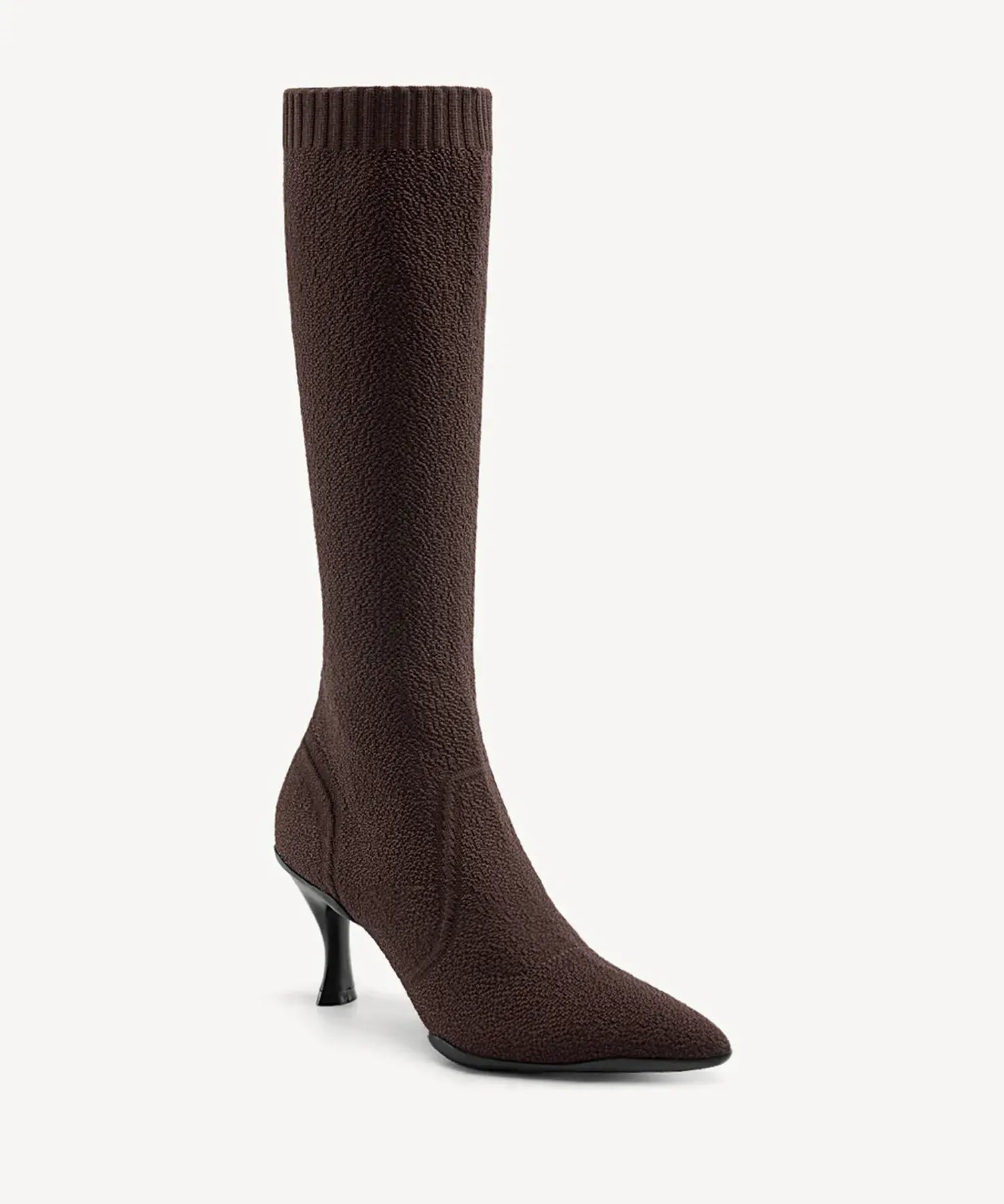 Minimalist Pointed Toe Heeled Long Boots#color_coffee