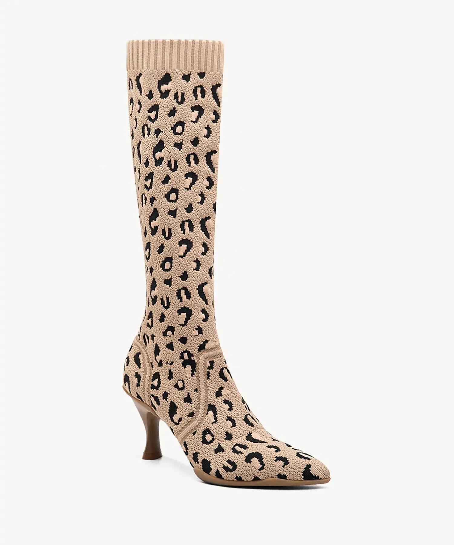 Minimalist Pointed Toe Heeled Long Boots#color_leopard