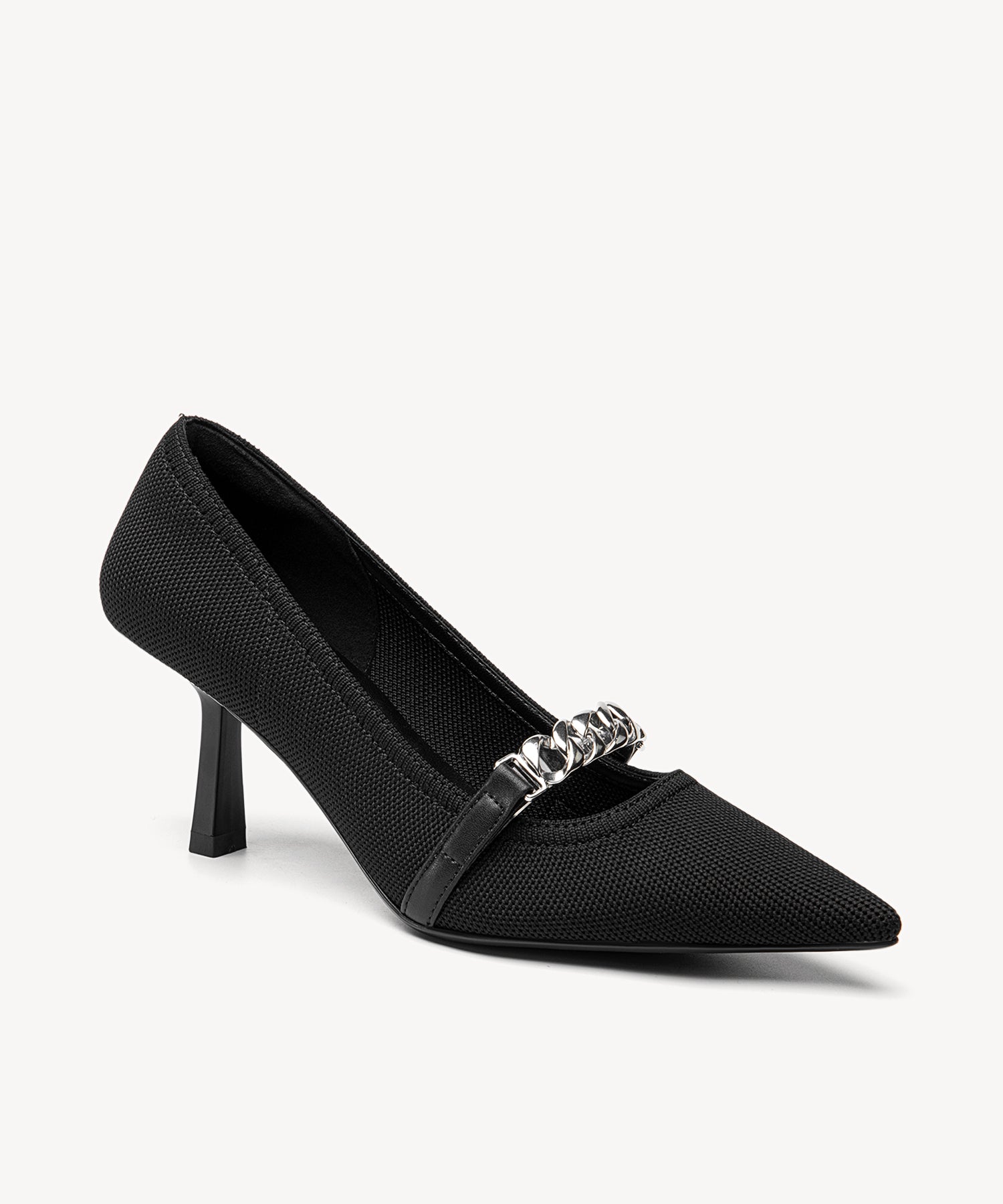 Elegant Chain Pointed Toe Heeled Pumps Black