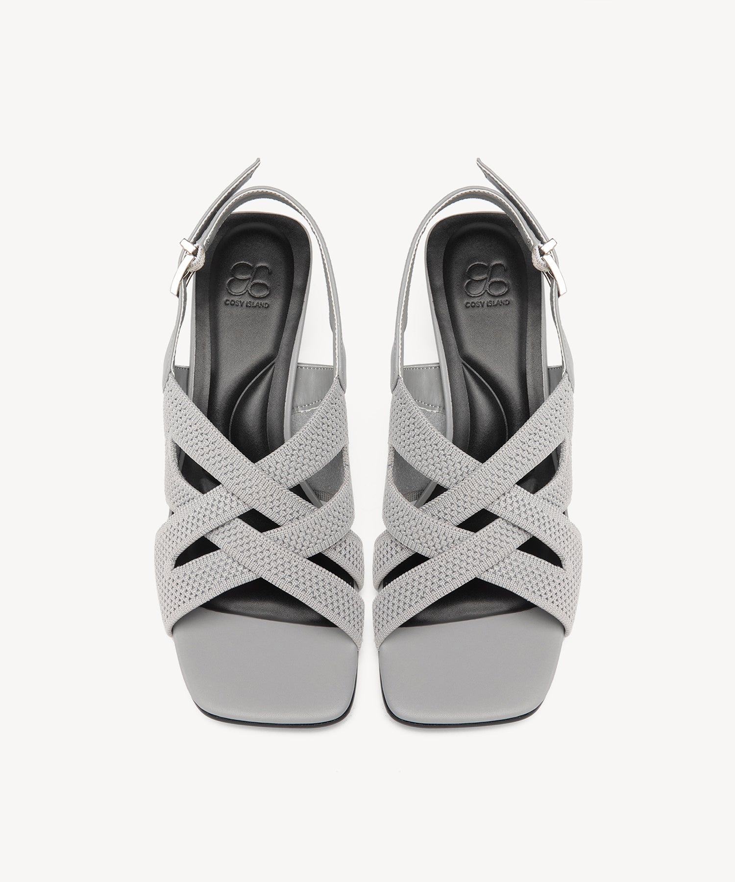 Criss Cross Strap Square Toe Heeled Sandals COSY ISLAND #color_grey