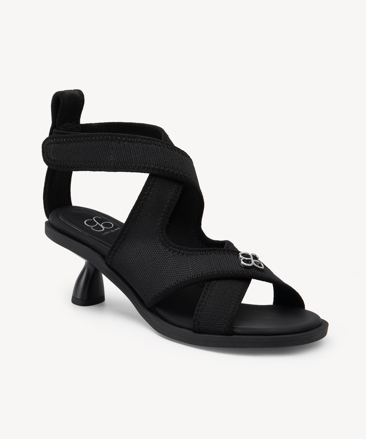 Cut Out Round Toe Heeled Sandals COSY ISLAND #color_black