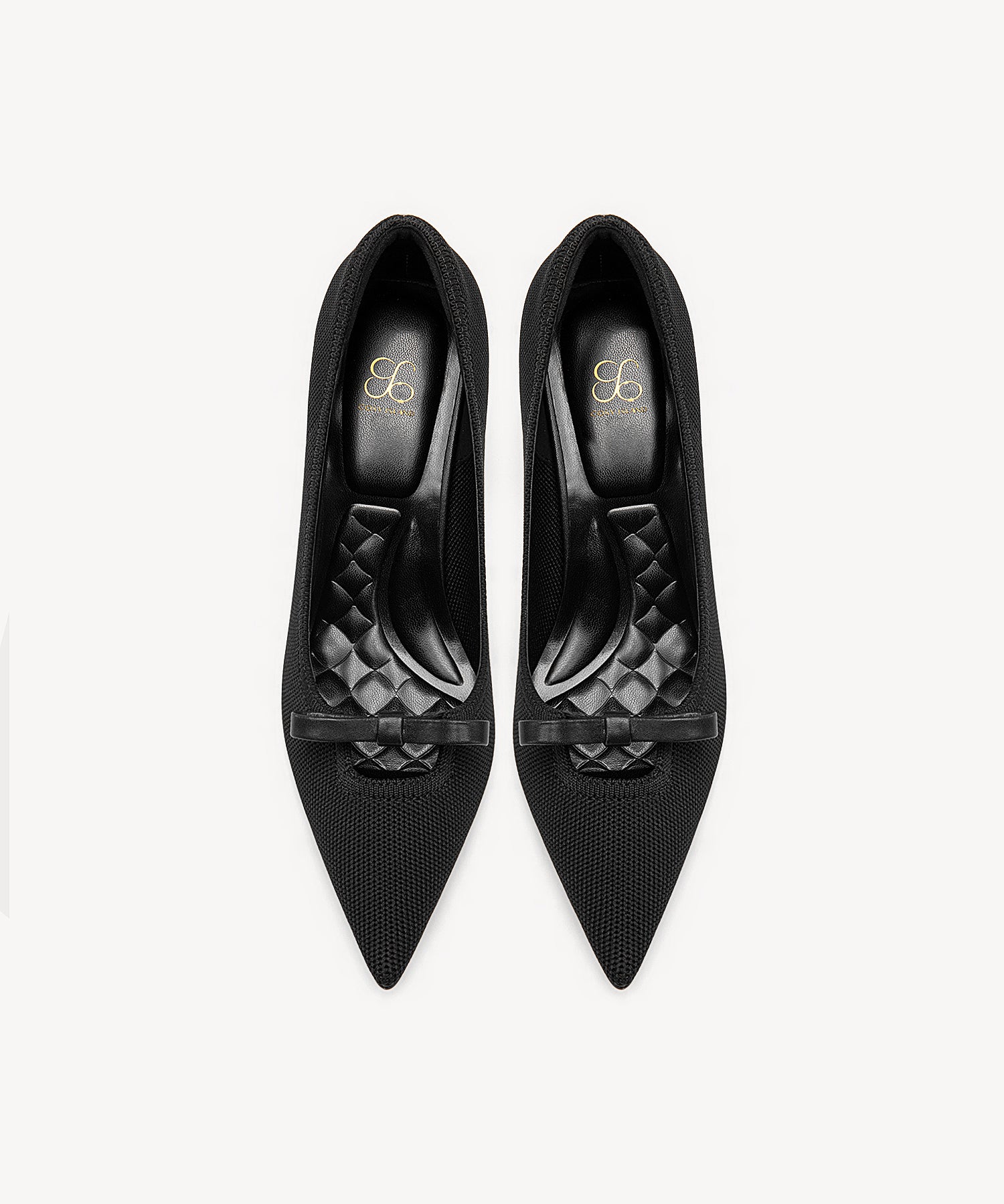 Slip On Bow Pointed Toe Heeled Pumps Black