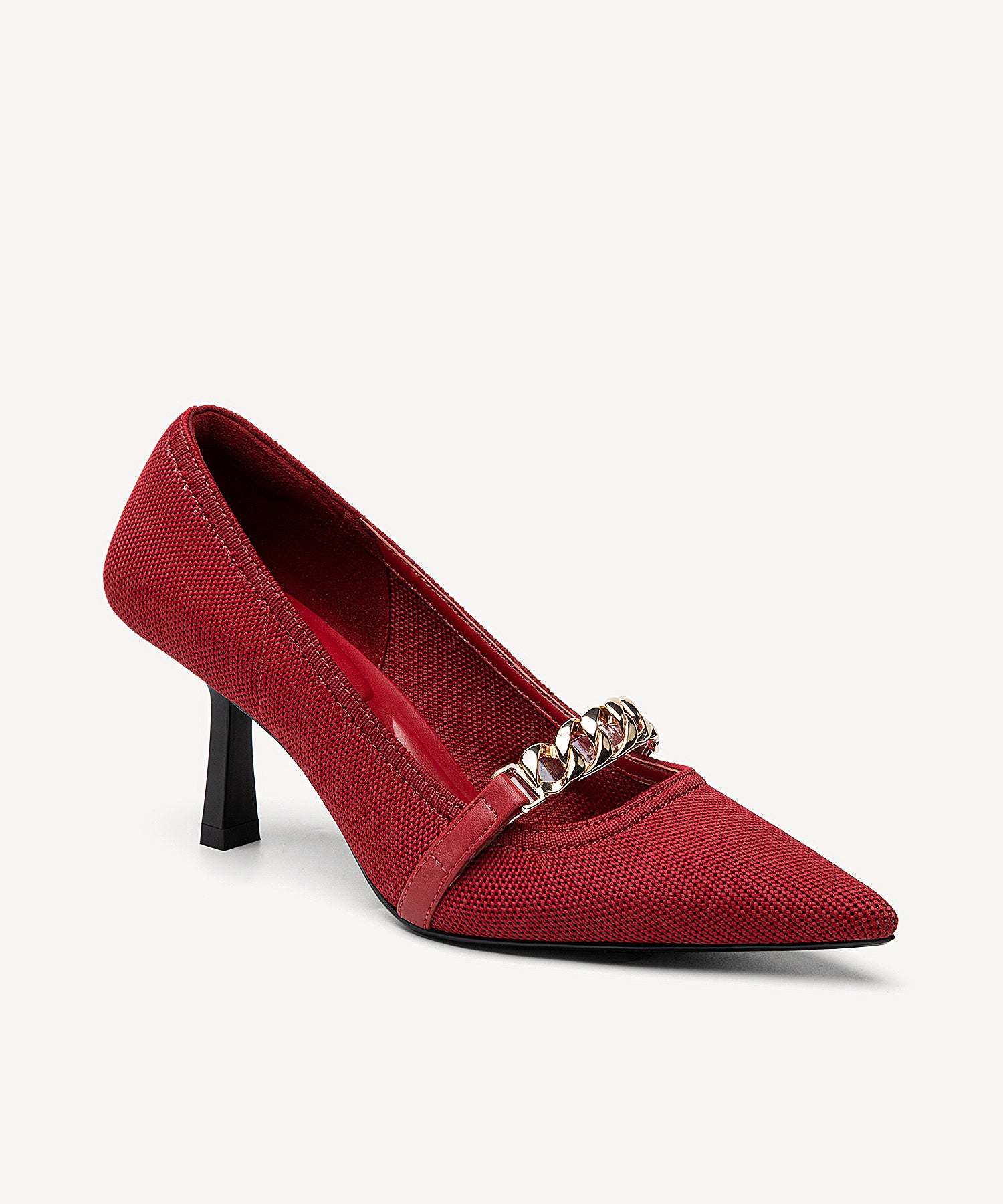 Elegant Chain Pointed Toe Heeled Pumps Red