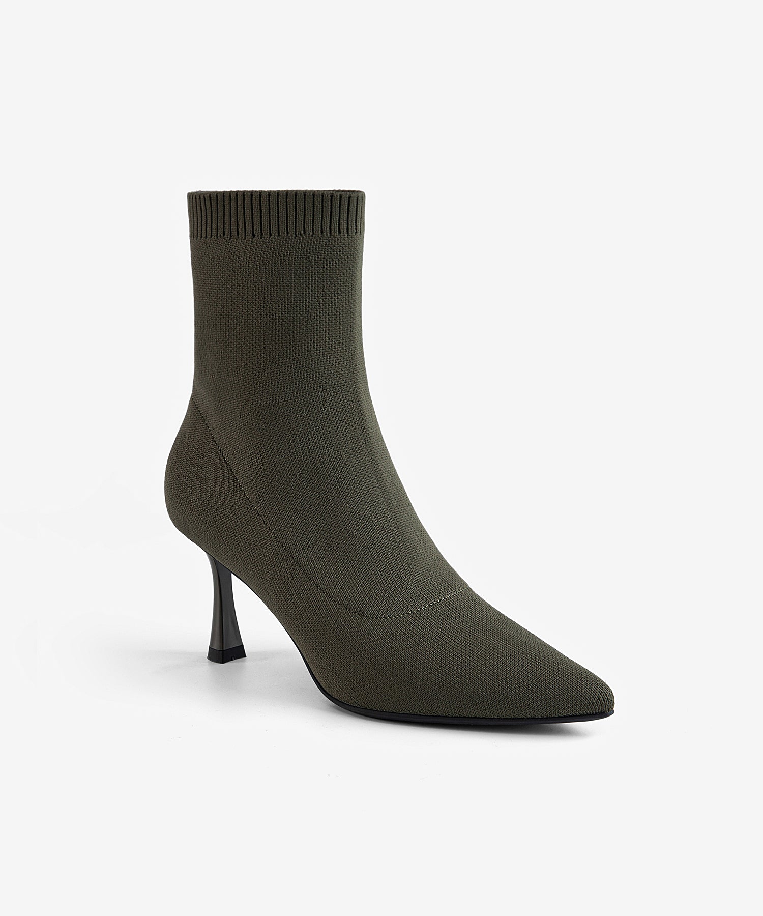 Minimalist Pointed Toe Sock Ankle Boots Green