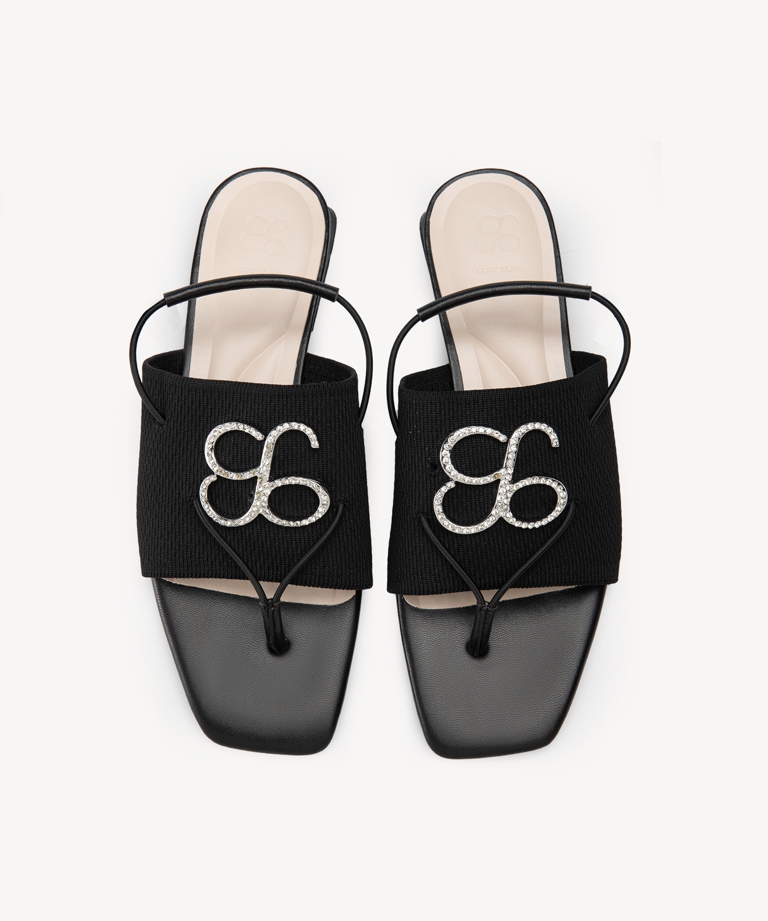 Ornament Square Toe Flat Sandals COSY ISLAND #color_black