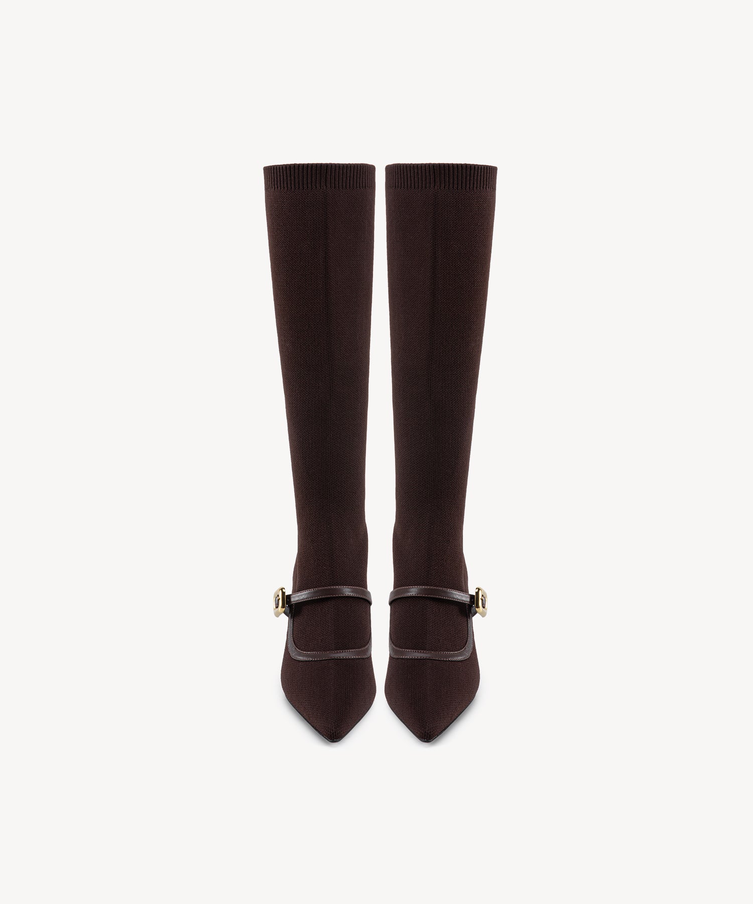 Enchanted Buckle Pointed Toe Sock High Boots Coffee