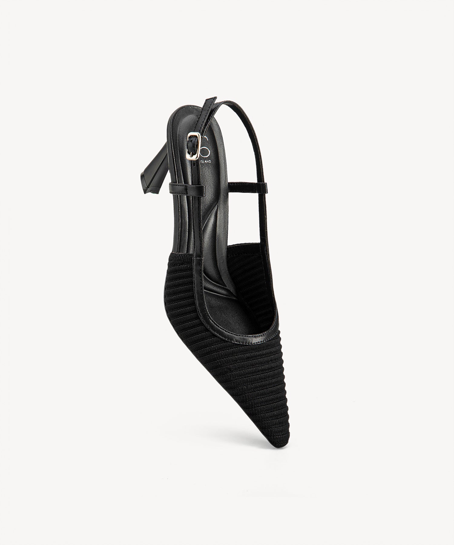 Minimalist Weave Pointed Toe Heeled Slingback#color_black