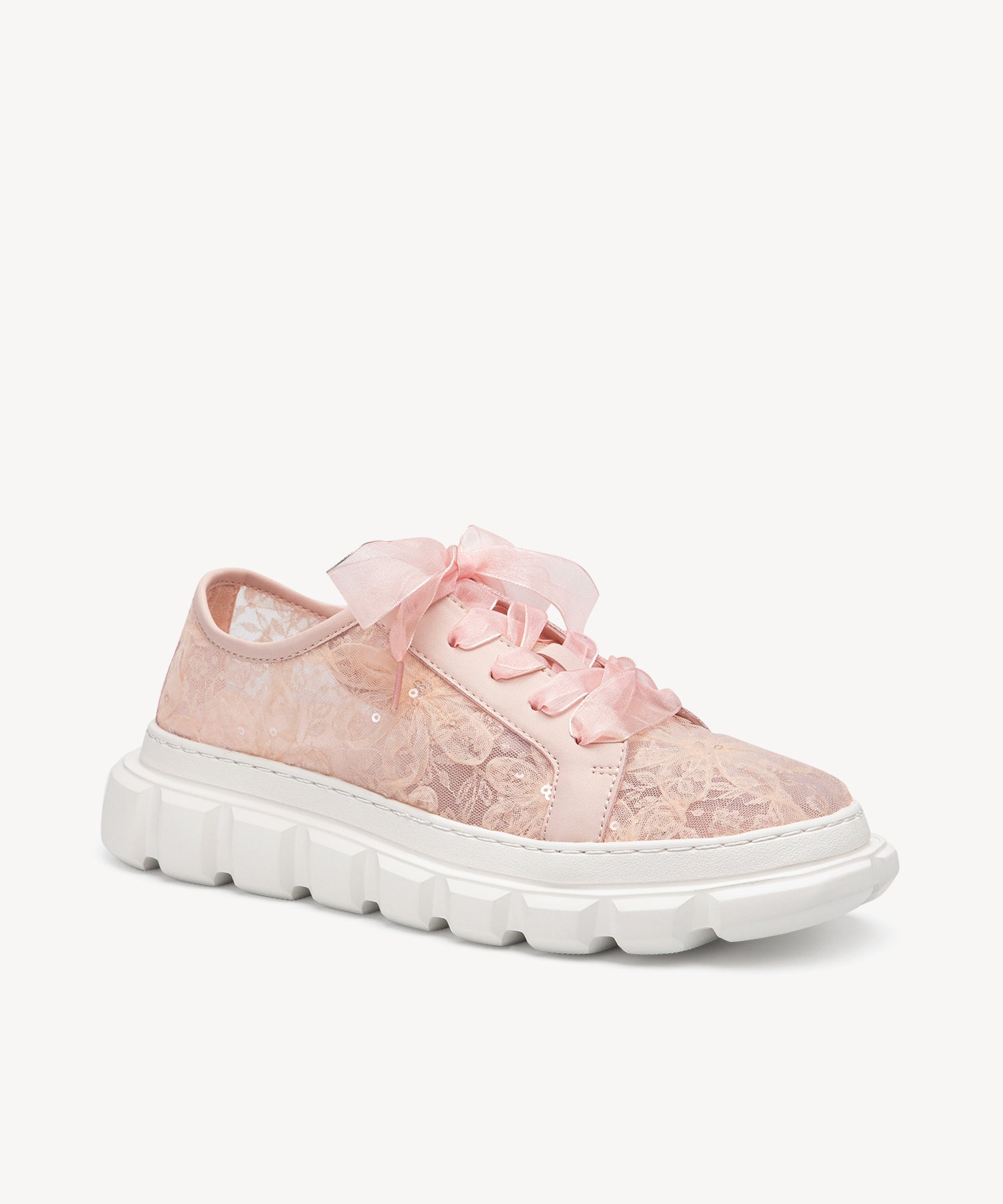 Lace Round Toe Chunky Sneakers COSY ISLAND #color_pink