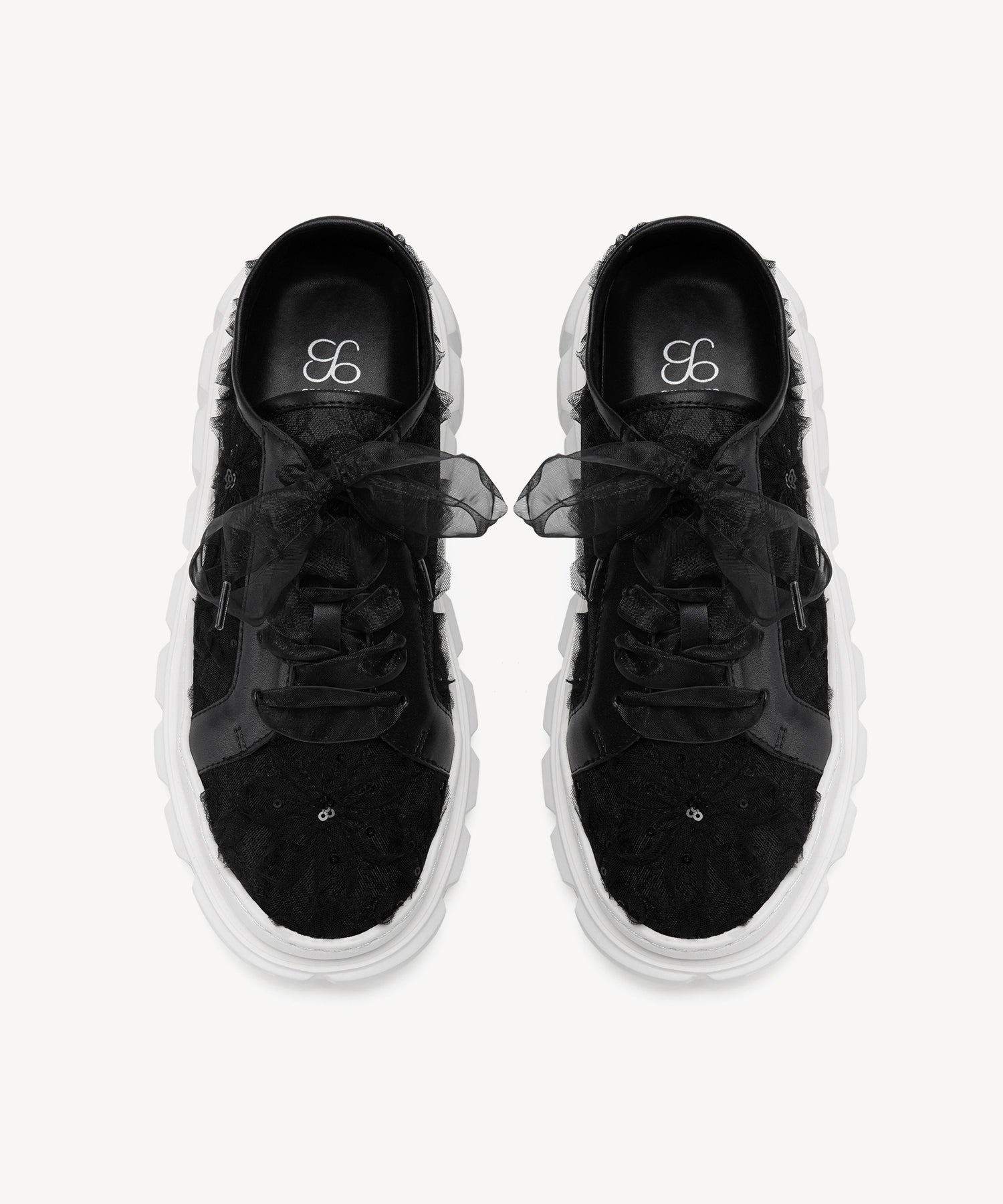 Lace Round Toe Chunky Sneakers COSY ISLAND #color_black