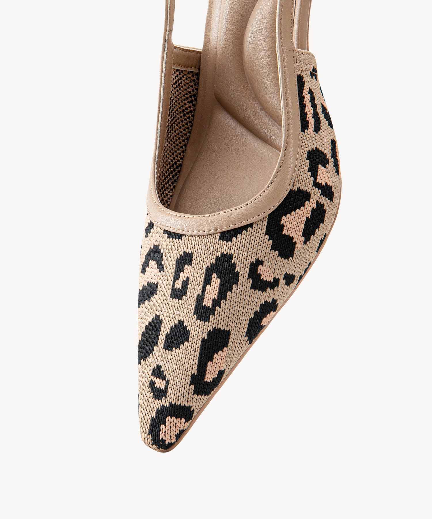 Minimalist Weave Pointed Toe Heeled Slingback#color_leopard