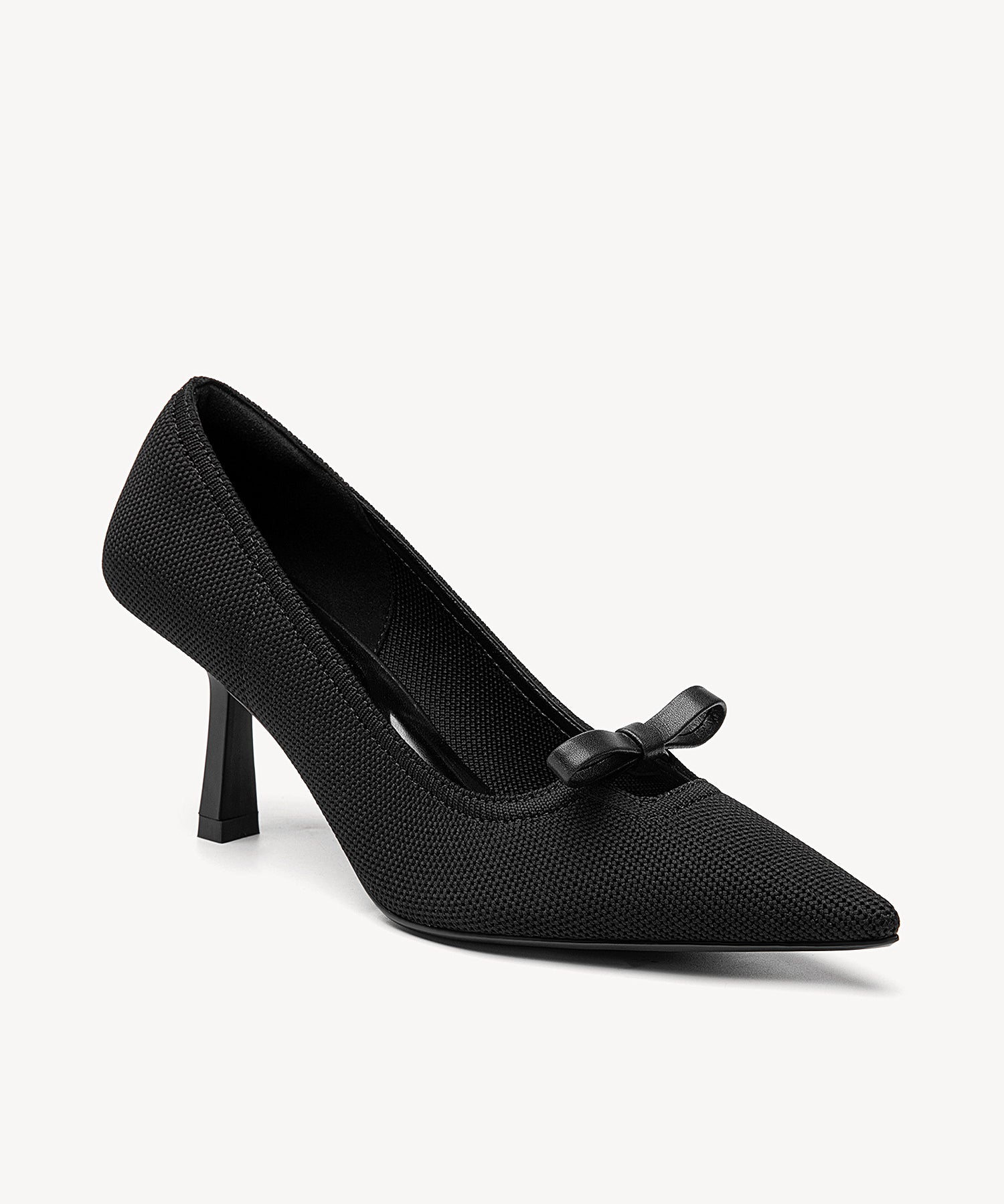 Slip On Bow Pointed Toe Heeled Pumps Black